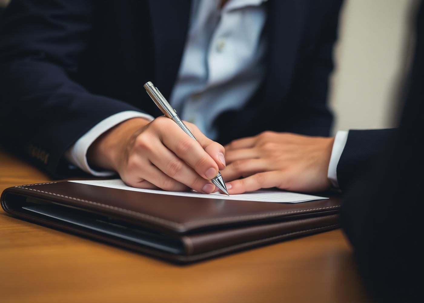 An advisor writes notes with a silver pen